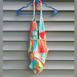 Jessica Simpson Orange and Red One Piece Swimsuit Vibrant Design